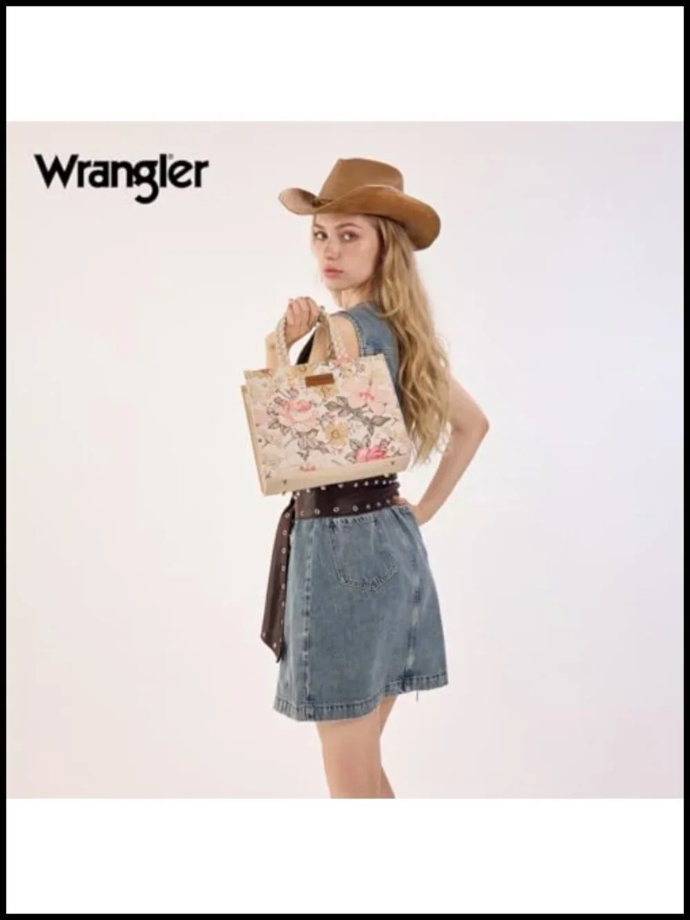 Wrangler Floral Tote Bag with Detachable Strap Faux Leather Purse